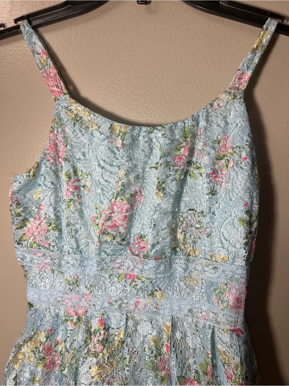 Knitworks Powder Blue Lace Floral Dress - Picture 2 of 6